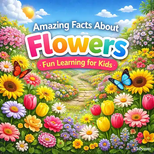 flowers fact for kids – colorful garden flowers with butterflies and “Fun Learning for Kids” title
