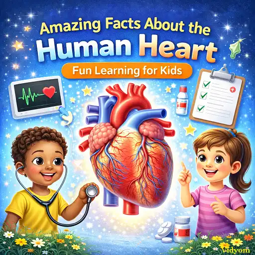 human heart fact for kids – realistic human heart with kids learning, “Fun Learning for Kids” poster