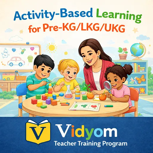 activity based learning for pre kg lkg ukg showing a teacher guiding preschool children with interactive classroom activities