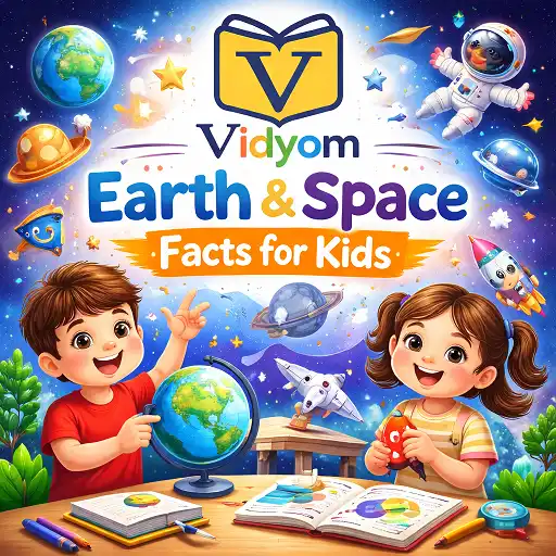 earth and space facts for kids hero image with real children exploring planets and space science