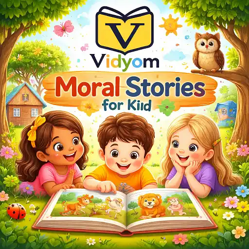 moral stories for kids hero image with children reading storybook and learning values