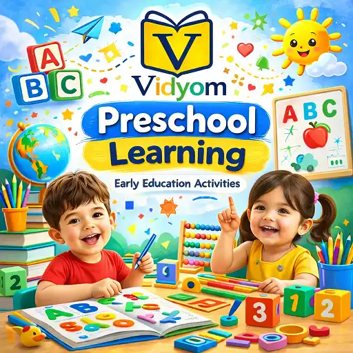 preschool learning for kids hero image with real children practicing alphabet numbers and early education activities