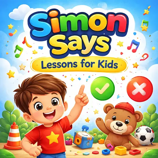 simon says lessons for kids hero image showing fun listening and action based classroom activity