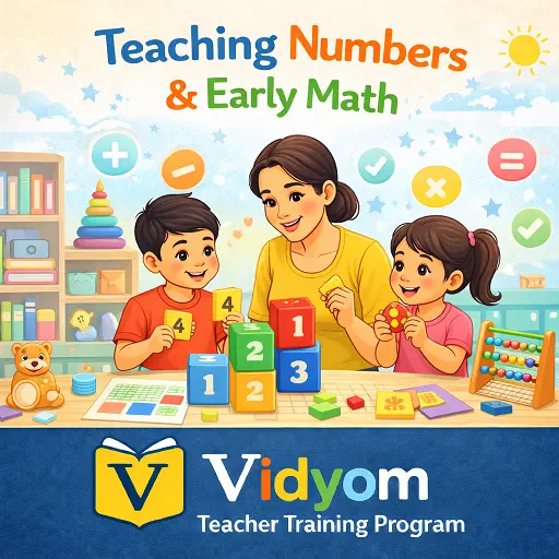 teaching numbers and early math lesson showing a preschool teacher helping children learn counting and basic math with colorful blocks